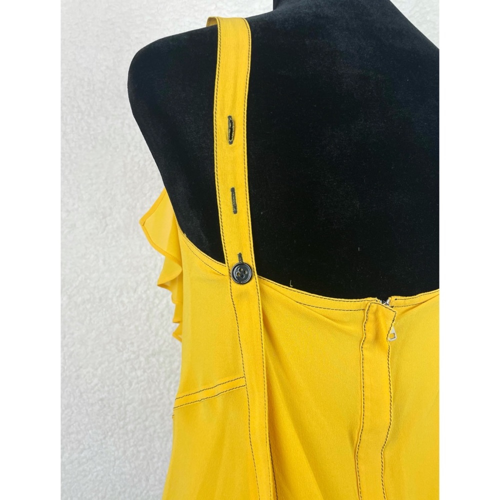 DEREK LAM • Yellow Silk Ruffle Button-Strap Tank Top, 0 - Picture 9 of 13